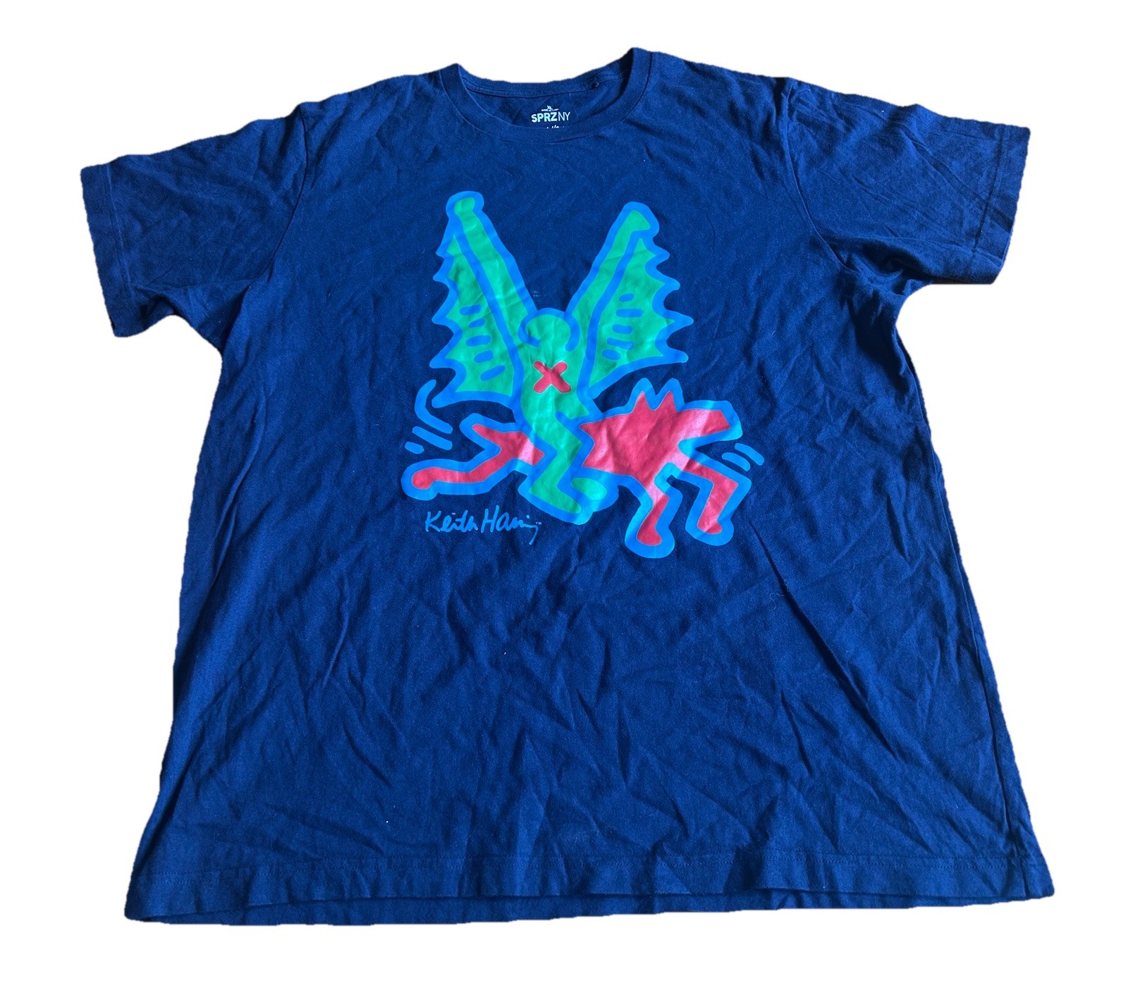 Keith Haring Uniqlo SPRZ NY T-Shirt Mens XL Navy Blue Graphic Art Pop Streetwear