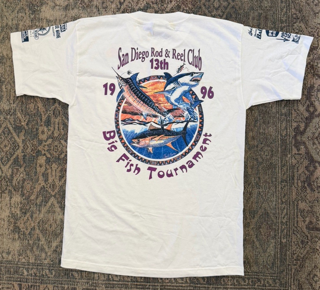 VTG San Diego Rod & Reel Club Big Fish Tournament T Shirt 1996 L Single Stitch