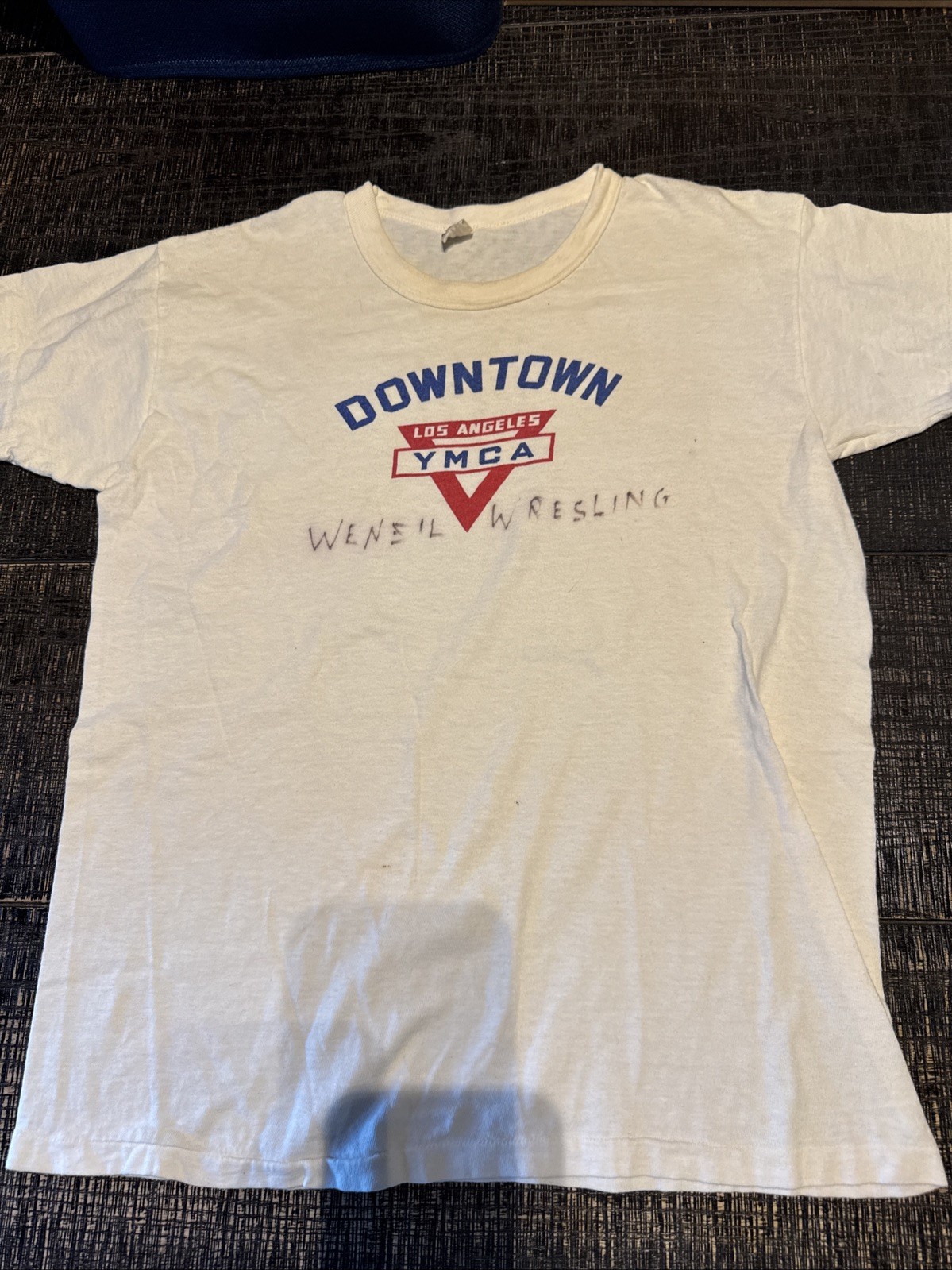 Vintage 60s Russell Running Man YMCA Felted Print T Shirt Size Large