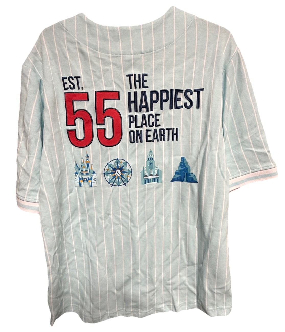 Disneyland Baseball Jersey Happiest Place On Earth Adult M Pinstripe Blue New