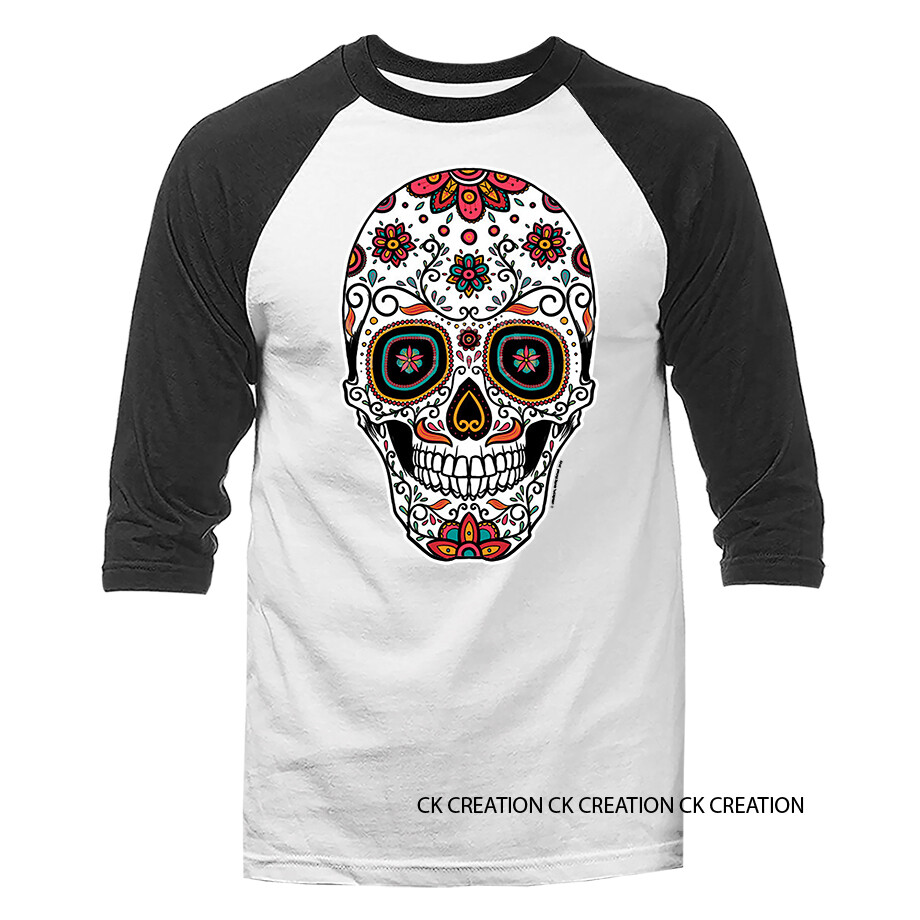 Sugar Skull Floral Graphic 3/4 Sleeve Raglan