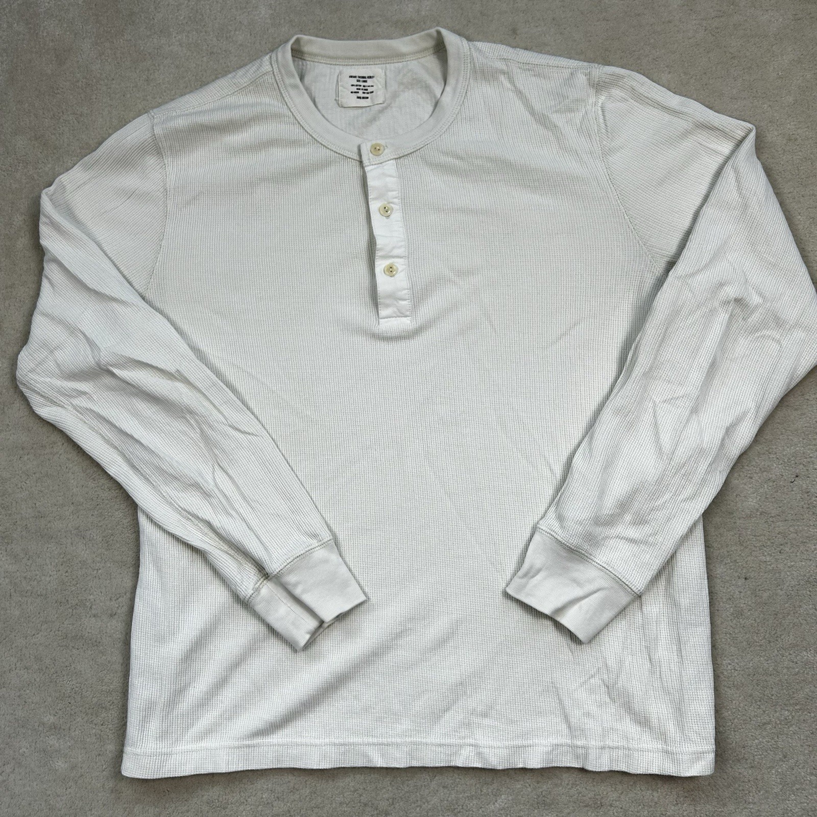 Buck Mason Vintage Thermal Henley Shirt Off White Beige Waffle Men Large Cotton