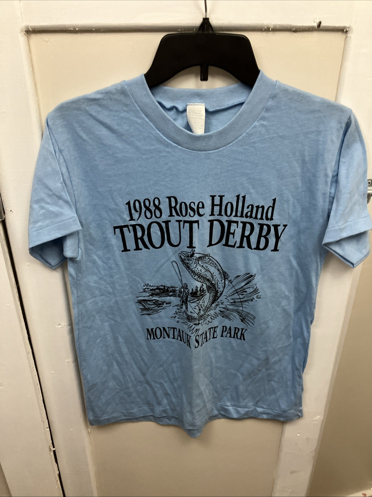VTG 1988 Rose Holland Trout Derby T Shirt Size Small Fishing Montauk State Park