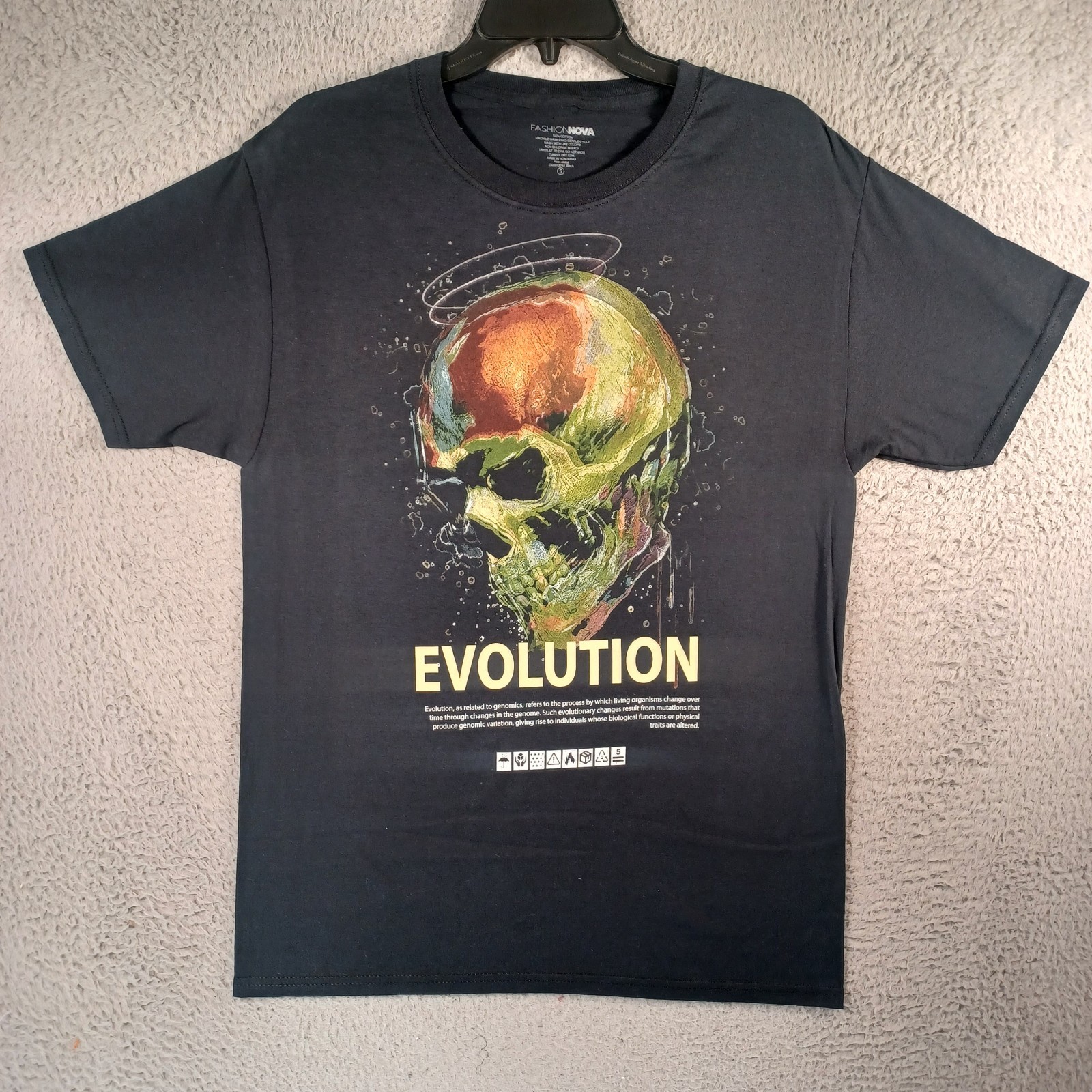 Evolution Skull Genomics Mens Black T-Shirt Size Small DNA Crew Neck Short Slv