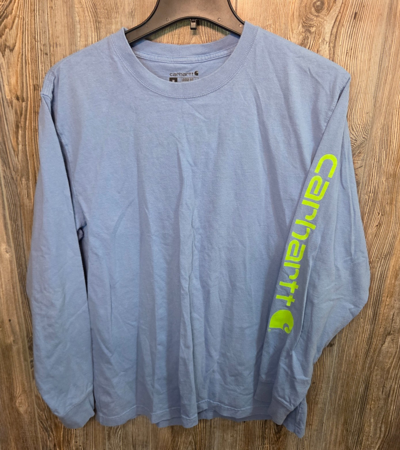 Carhartt K231 HD0 Loose Fit Size Med Gr Sleeve Spellout Logo L/S T-Shirt Lt Blue