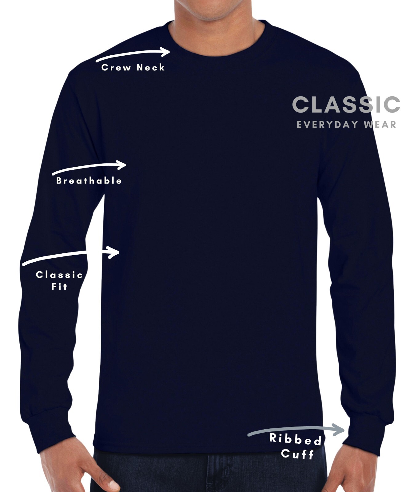 Gildan Mens Plain Long Sleeve Crew Neck Ultra Cotton T Shirts, Tops | S-2XL
