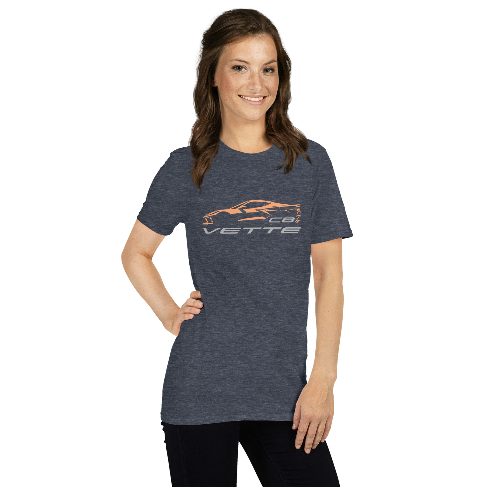 Softstyle T-Shirt For Chevrolet Corvette C8 Orange 2024 Car Fans Birthday Gift