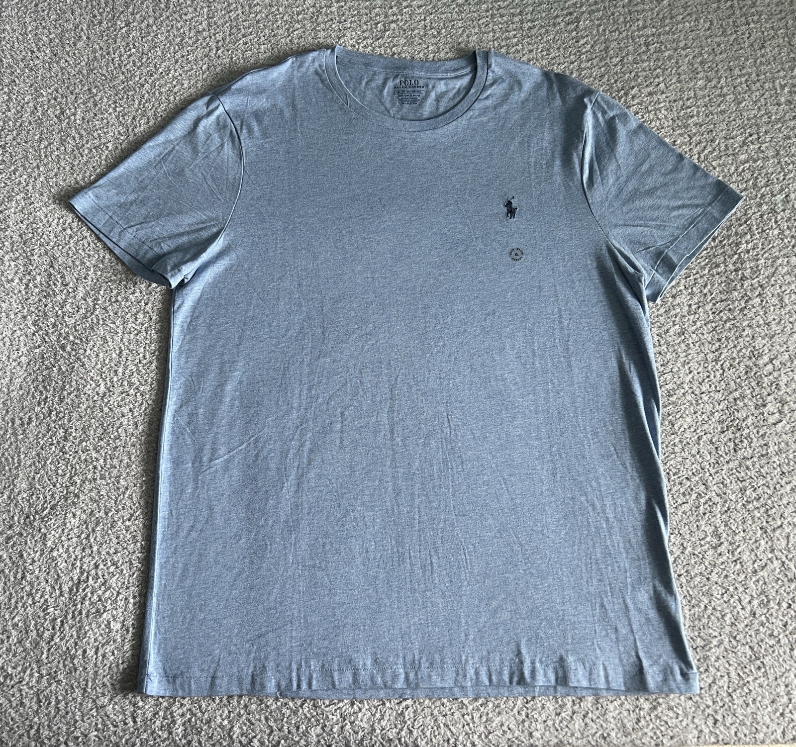 Polo Ralph Lauren Men’s T Shirt Sz XL Chambray Blue Custom Slim Fit Pony Preppy