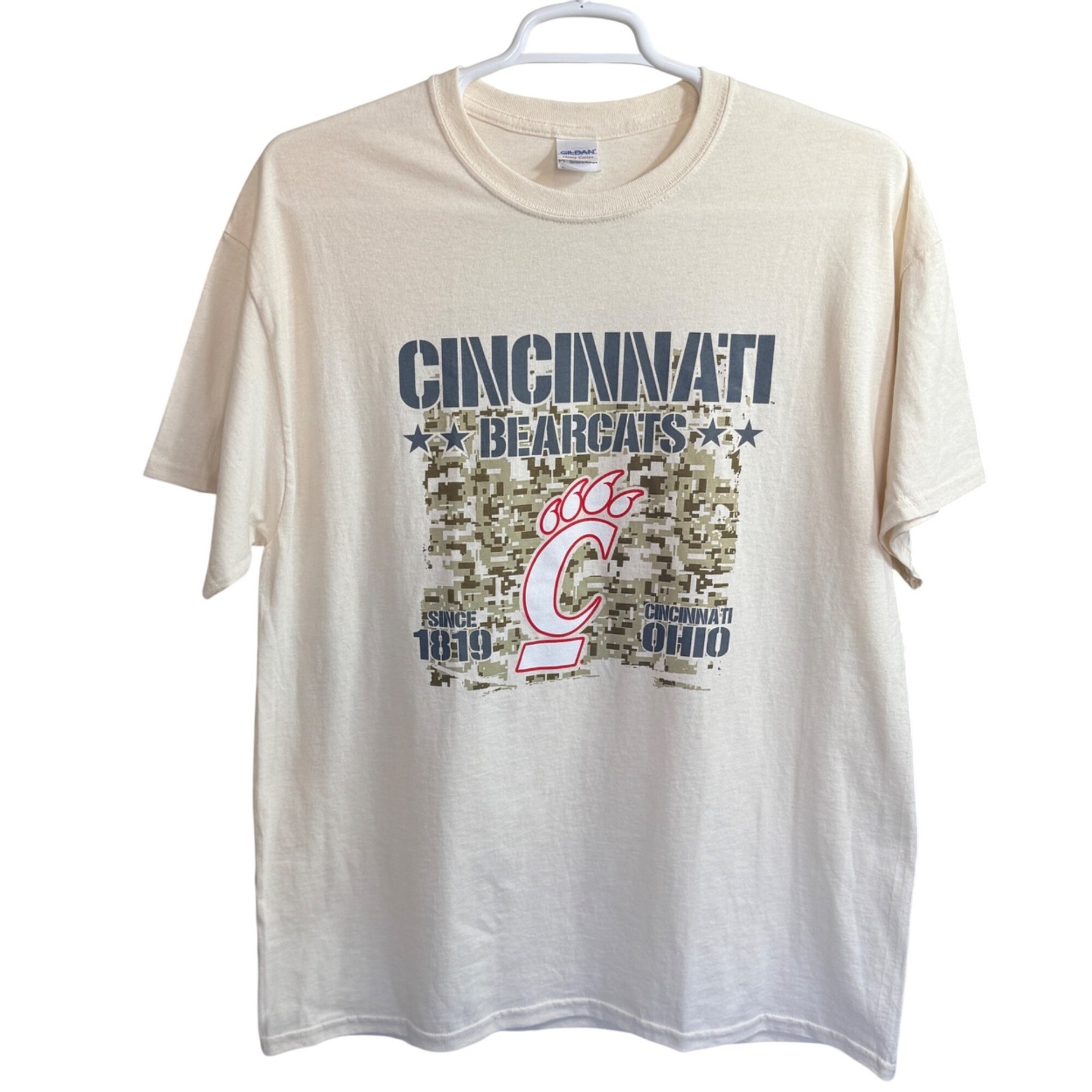 Gildan T-Shirt Mens XL Beige Cincinnati Bearcats Cotton Digital Camo Print