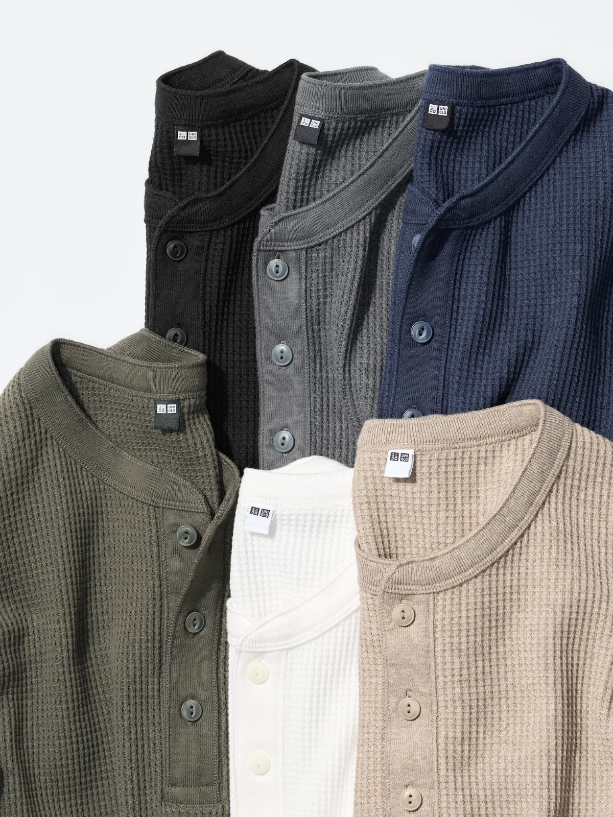 UNIQLO Waffle Henley Neck T-Shirt XS-4XL Men Regular Fit 482766 NWT