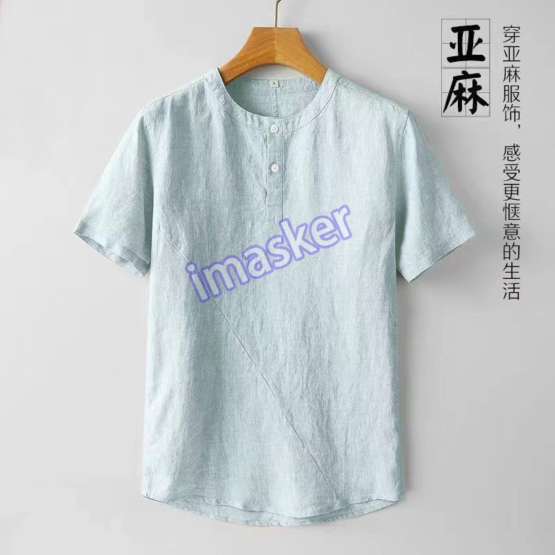 Retro Chinese Style Mens Pullover Linen Short Sleeve Tops T Shirts Summer Casual