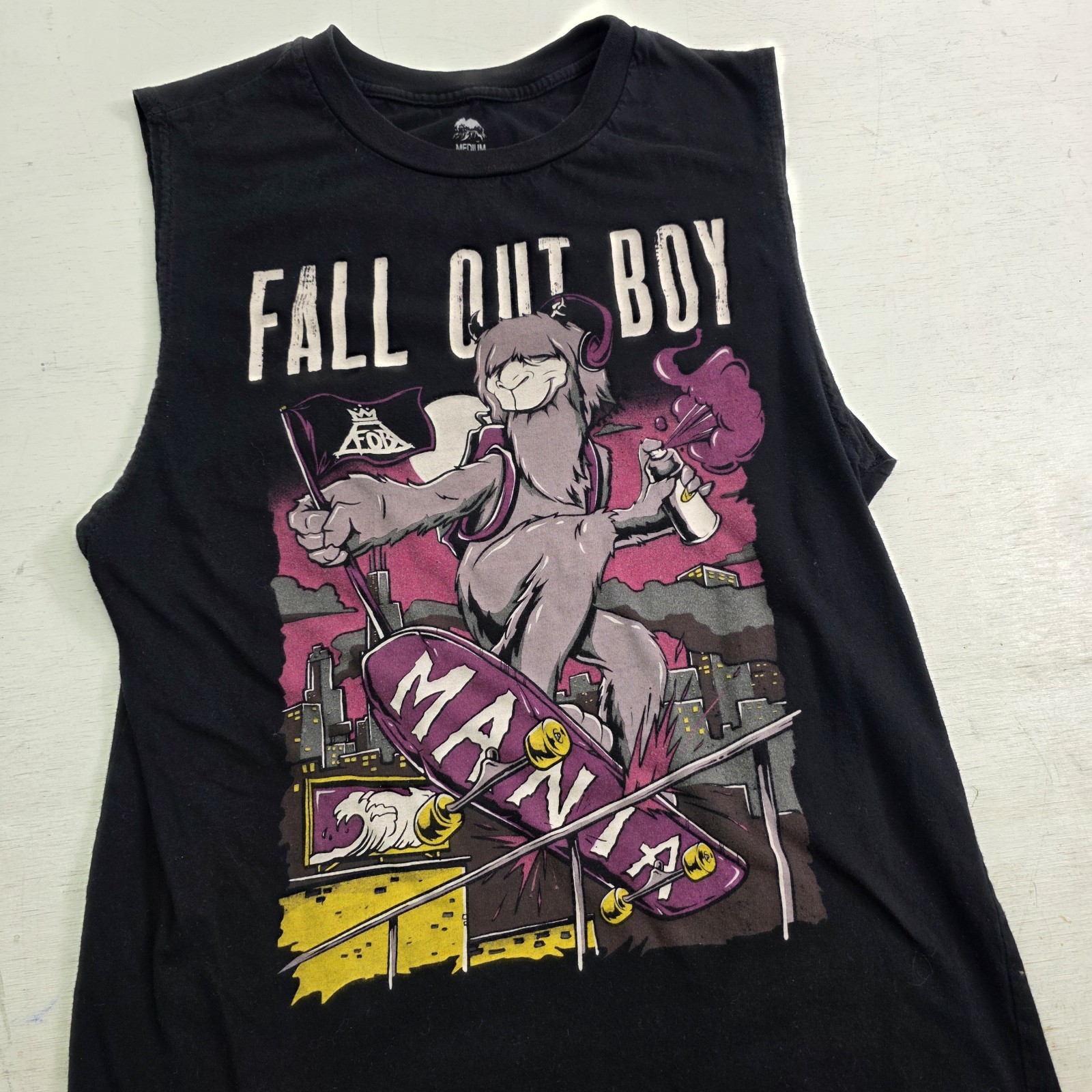 Fall Out Boy Sleeveless Long Tank Black Shirt Concert MANIA Llama Graffiti Sz M
