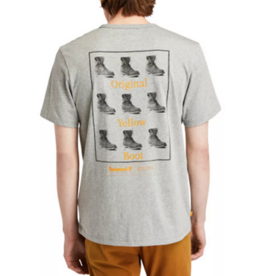 Timberland Men Original Yellow Boot Logo Graphic T-Shirt Gray Size L