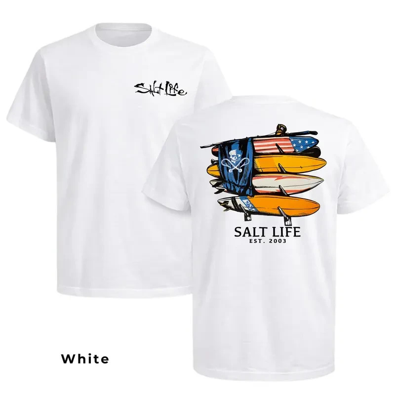 Men’s Salt Life Short-Sleeve Round Neck T-Shirt – 2-Sided Print, American Flag