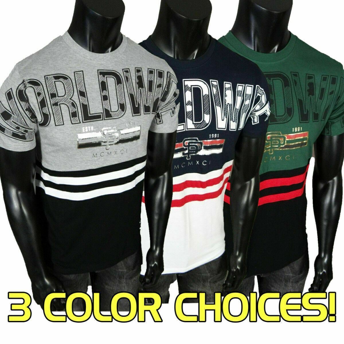 Mens Southpole T-Shirt Worldwide Camo Logo Metallic Foil Prints Blue Grey Green