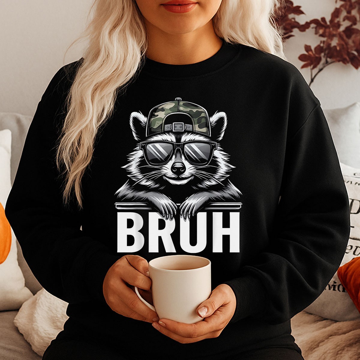 Bruh Raccoon Camo Hat T-Shirt Funny Raccoon Meme Shirt Youth Trash Racoon Tee