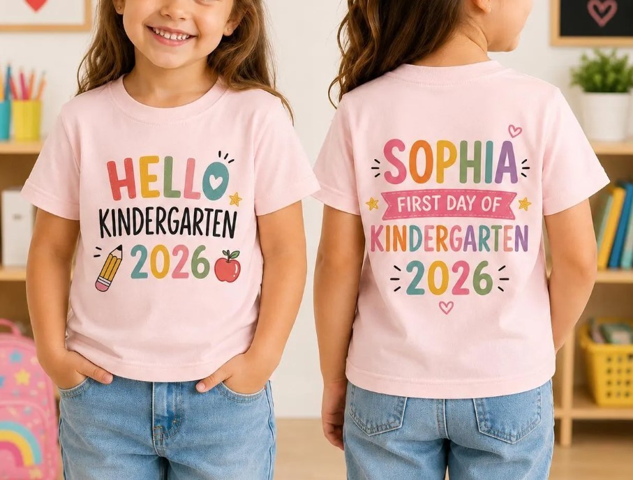 Kindergarten Shirt, First Day Of School Girl Tee, Custom Name Back To School Tee