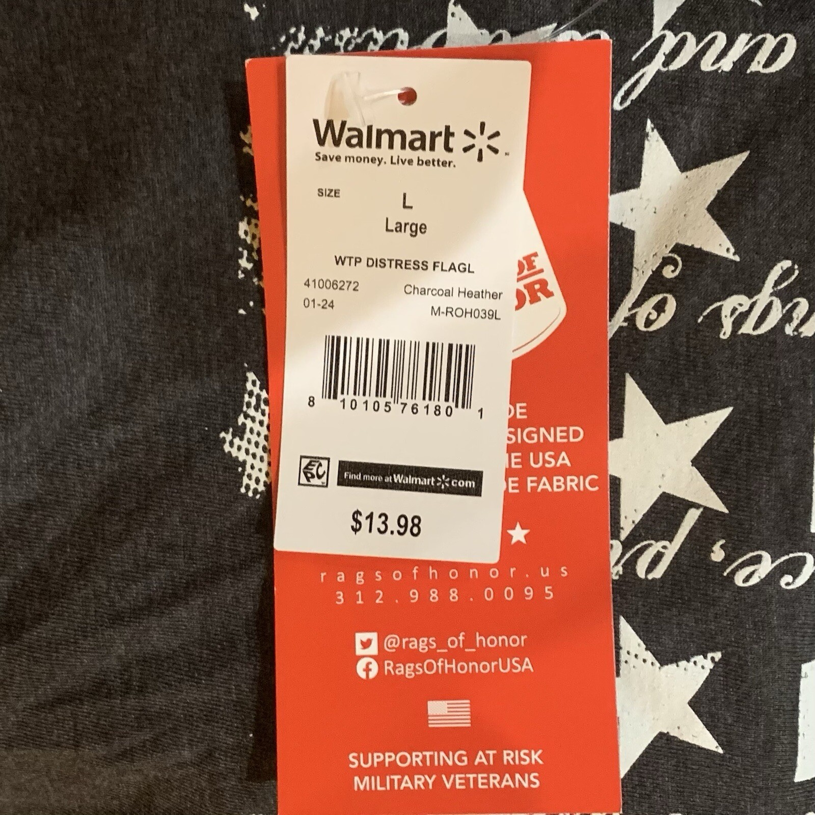 Rags Of Honor Black Heather Americana Tshirt We the People Flag Large New Nice