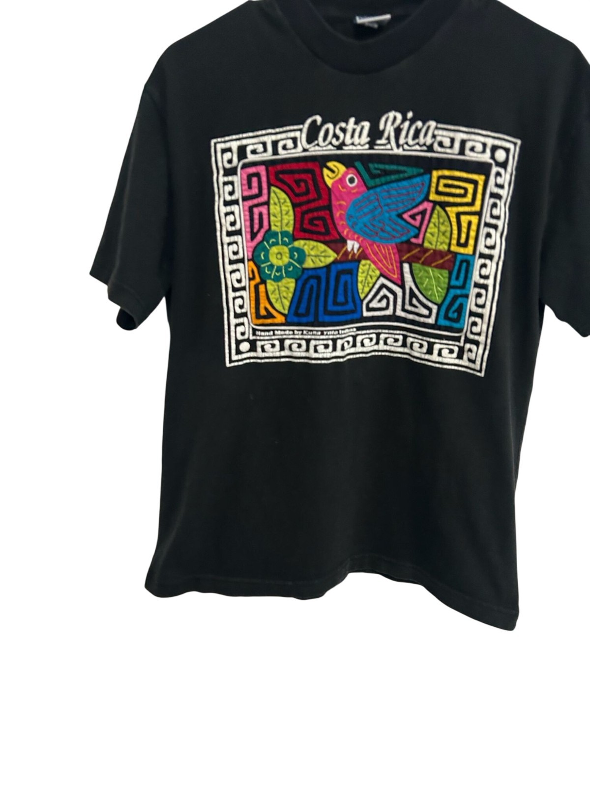 Costa Rica Arte Kuna Large Black Handmade Colorful Bird T-Shirt Creativecore