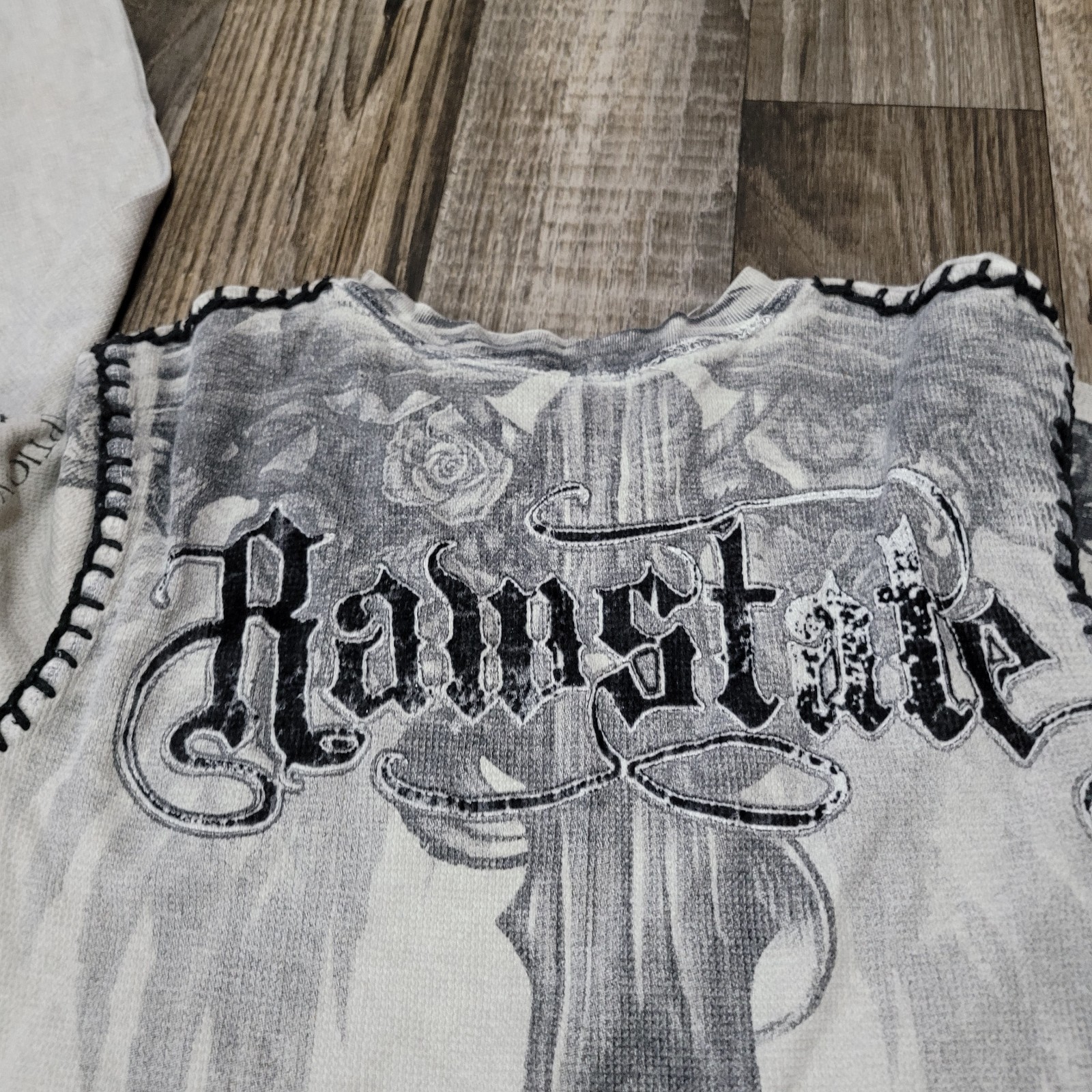 Raw State Redemption Thermal T Shirt Mens Small Wings Cross Rose Grunge