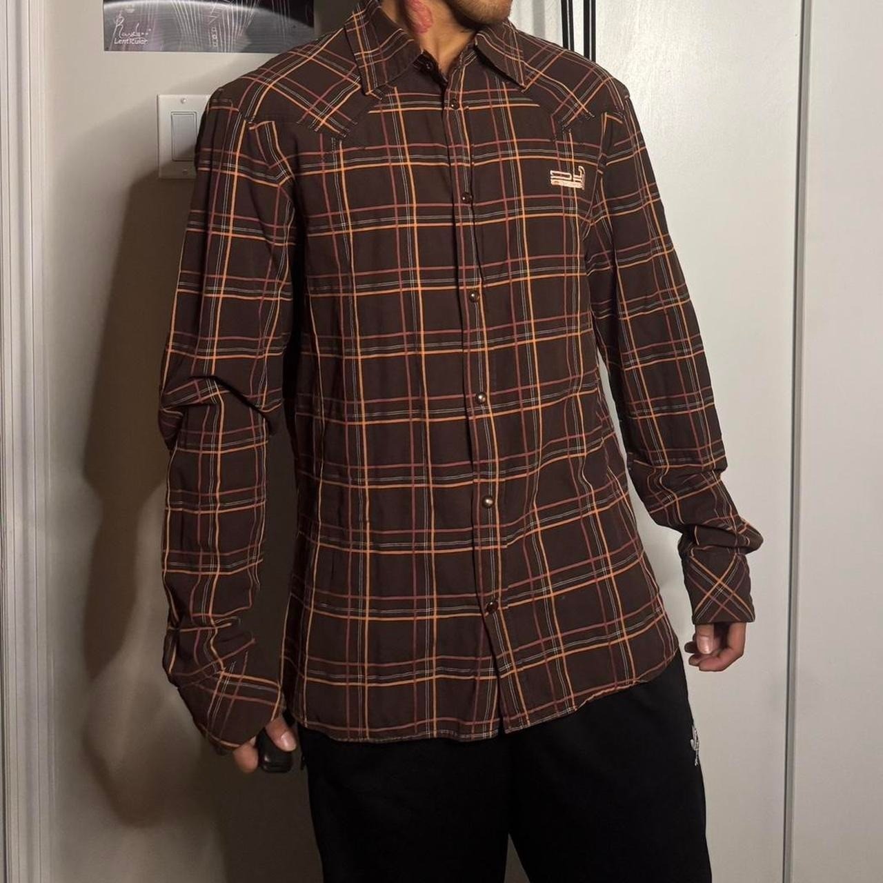 Diesel Brown plaid button-up shirt with a western vibe M/L
