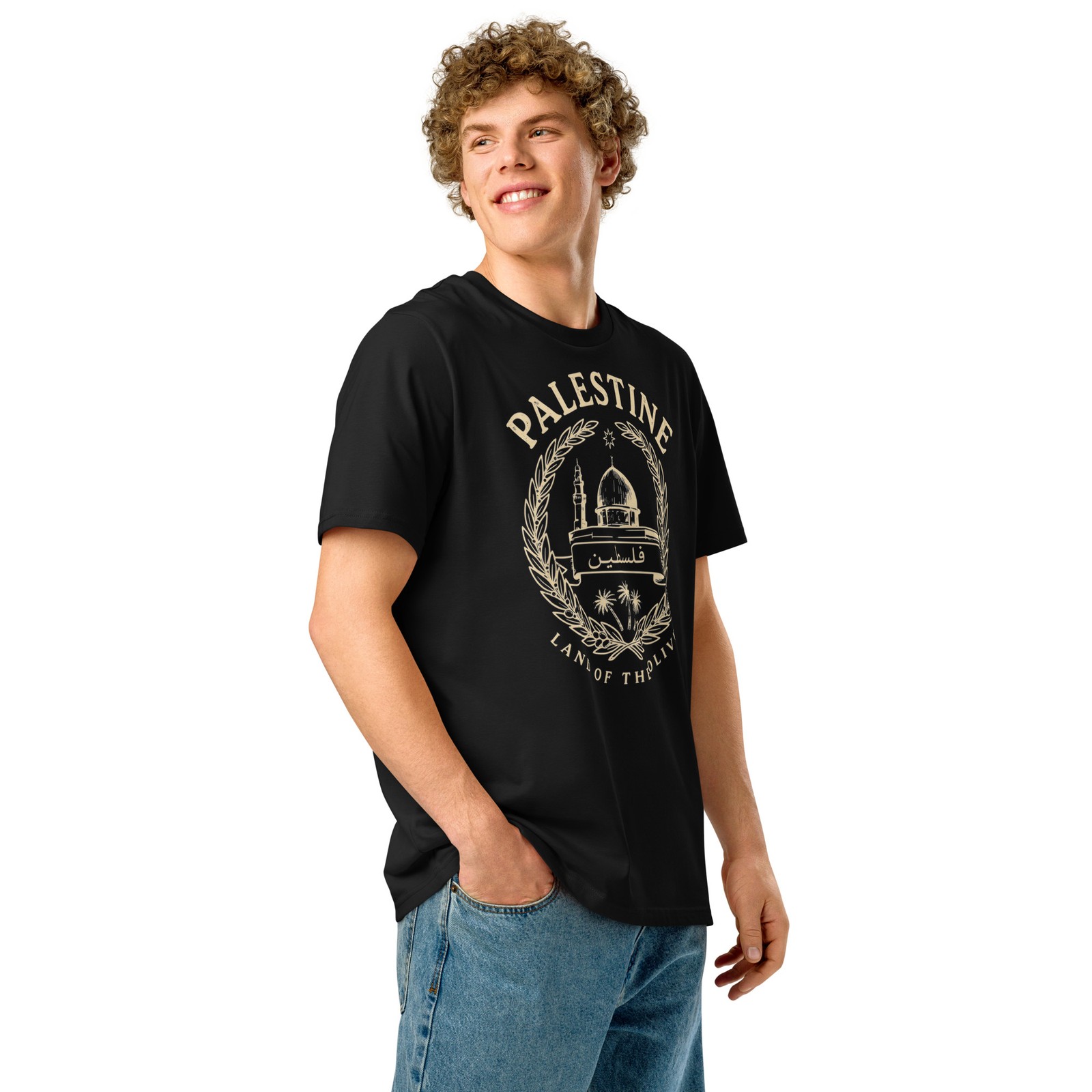 Palestine Land of the Olive Gaza Unisex organic ribbed neck t-shirt