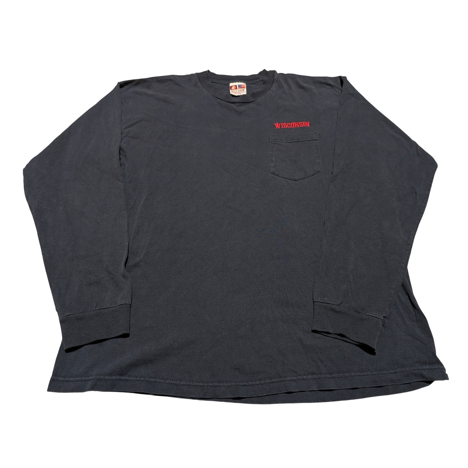 Bayside Heavy Weight Long Sleeve Pocket Tee Wisconsin Navy Blue Mens XL USA Made
