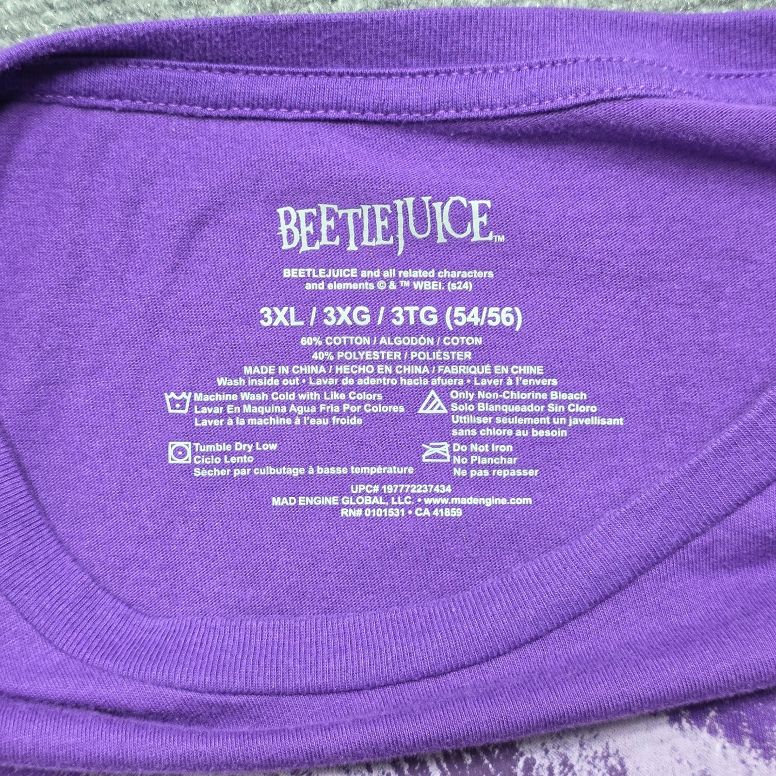 Beetlejuice Graphic Tee Men’s Size 3XL Purple Short Sleeve Movie Promo T-Shirt