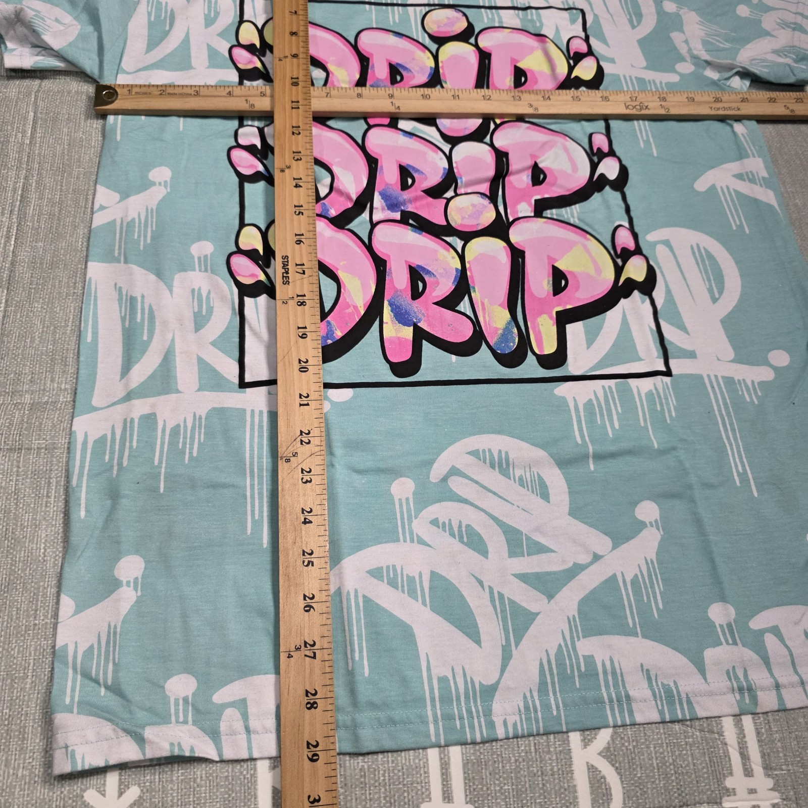 Launder Mens Shirt Large L Graffiti Drip Short Sleeve Camisa Multi Color