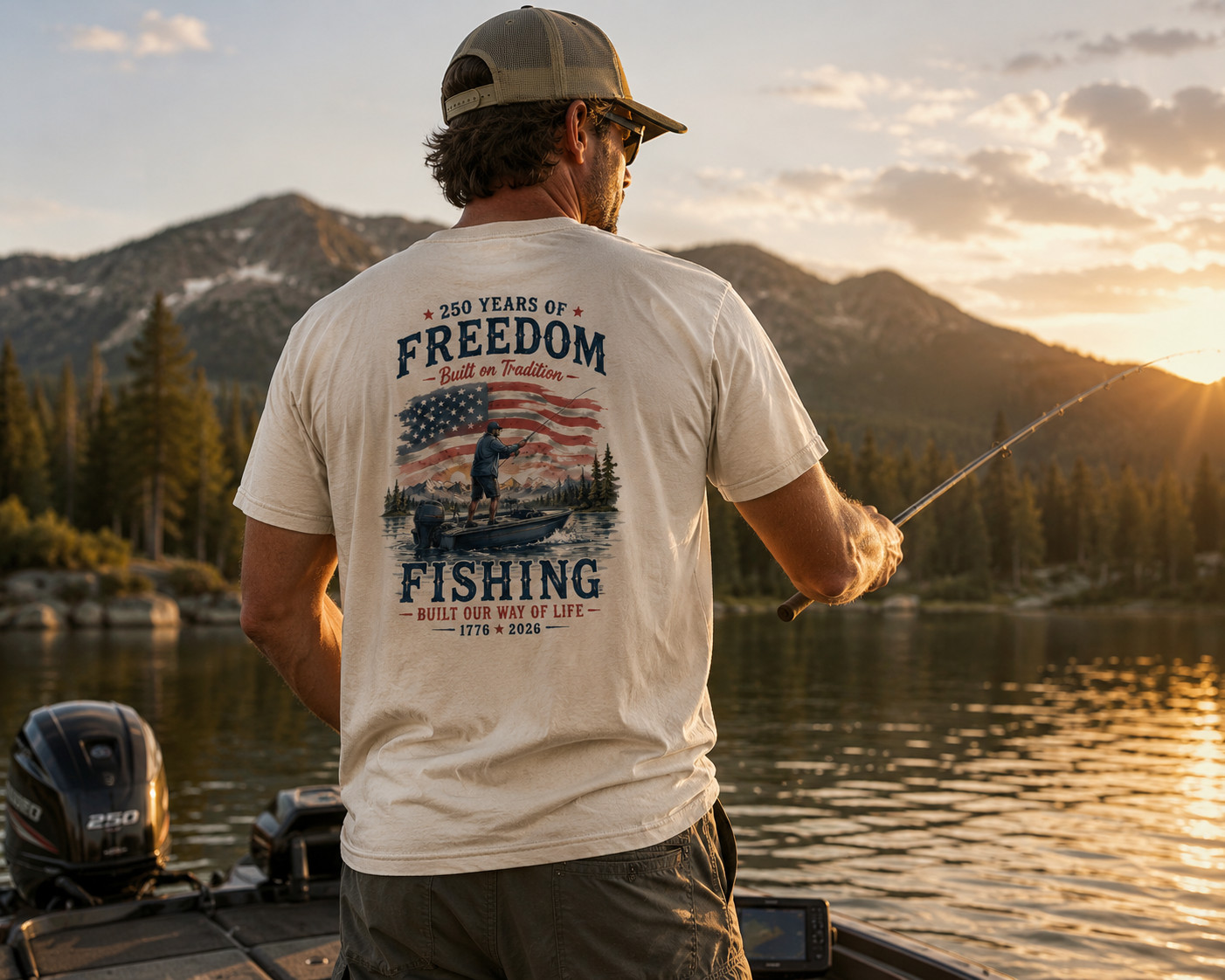 America 250th Anniversary Fishing T Shirt Patriotic USA 1776 2026 Tee