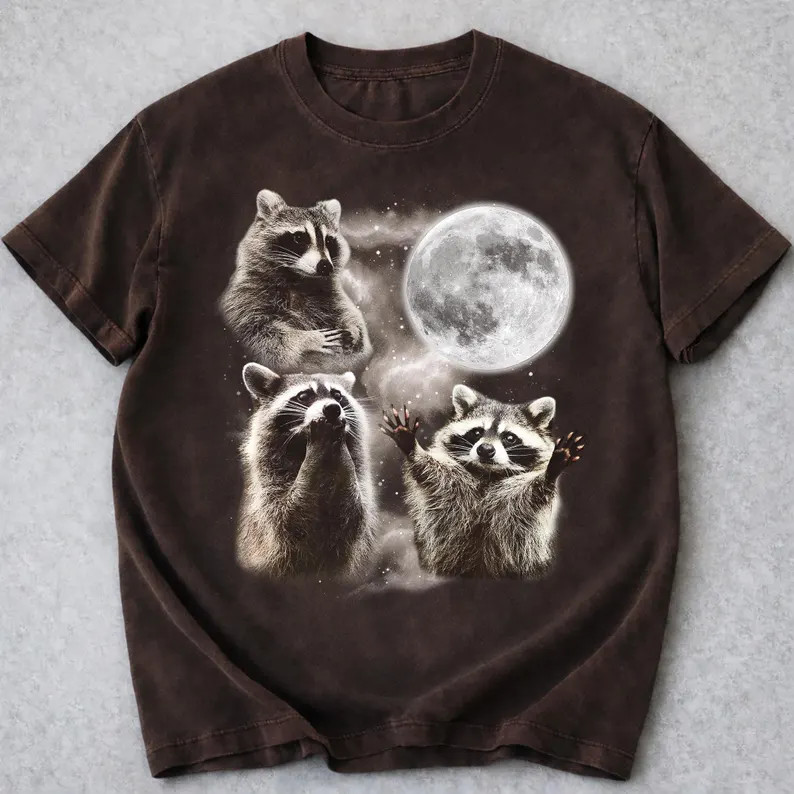Three Raccoons Retro Graphic Comfort Tee Animal Lover Funny Gift