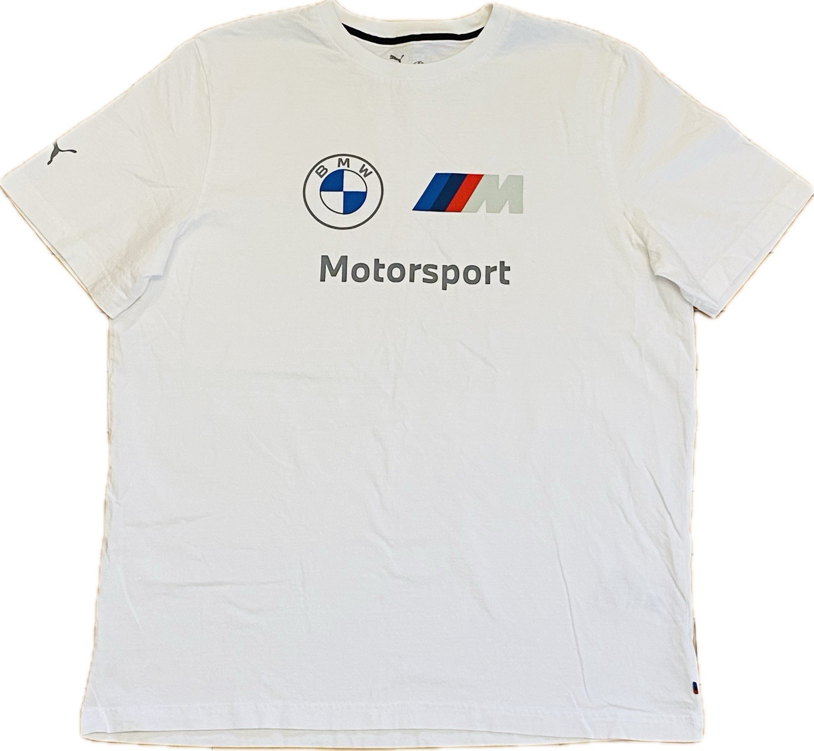 Puma BMW Motorsport MMS Essential Racer Logo White T Shirt Men’s Size Large EB2