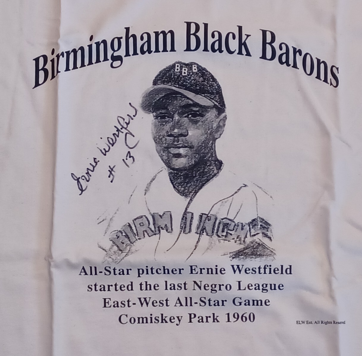 ERNIE WESTFIELD SIGNED Birmingham Black Barons T-Shirt Negro League baseball XL