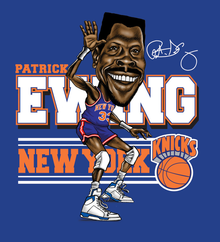 Patrick Ewing caricature Men T-shirt Royal Blue Tee All Size JJ3807