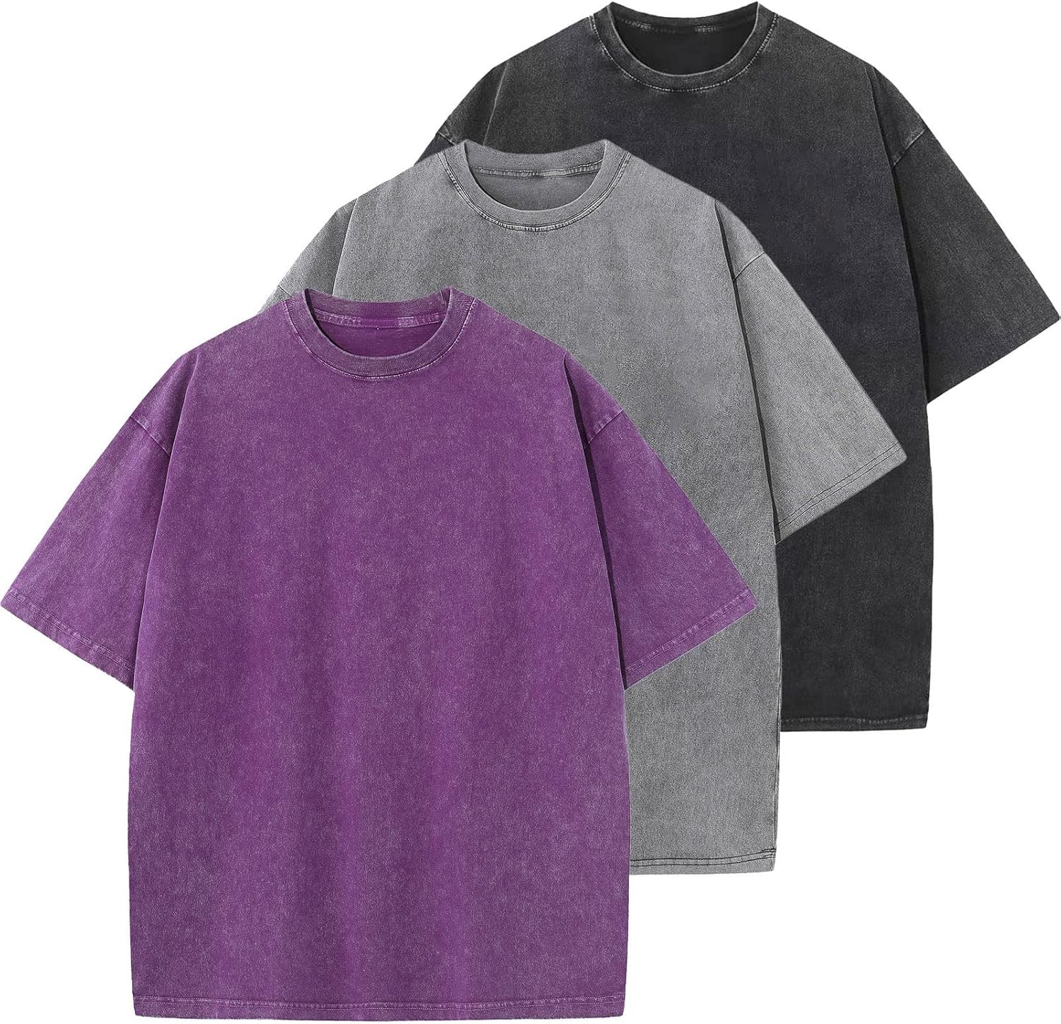 Men’s Oversized Cotton T-Shirt Casual Vintage Washed Loose Fit Short Sleeve Tee