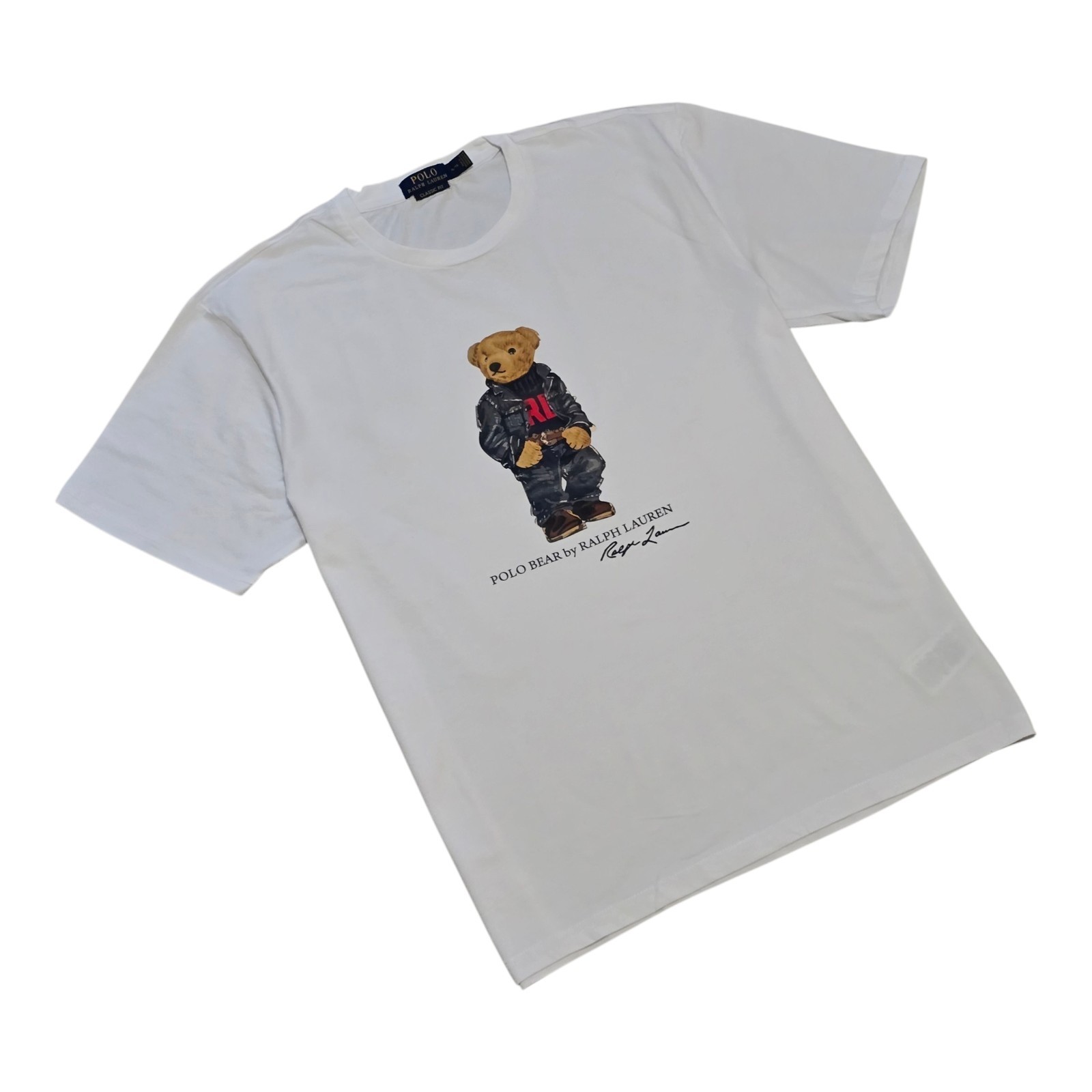 Polo Ralph Lauren Classic Fit Polo Bear Denim Crewneck Jersey T-Shirt White