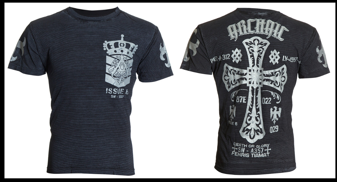 ARCHAIC by AFFLICTION Black COLD ACID Cross Short Sleeve Slim Fit Y2K T-shirt