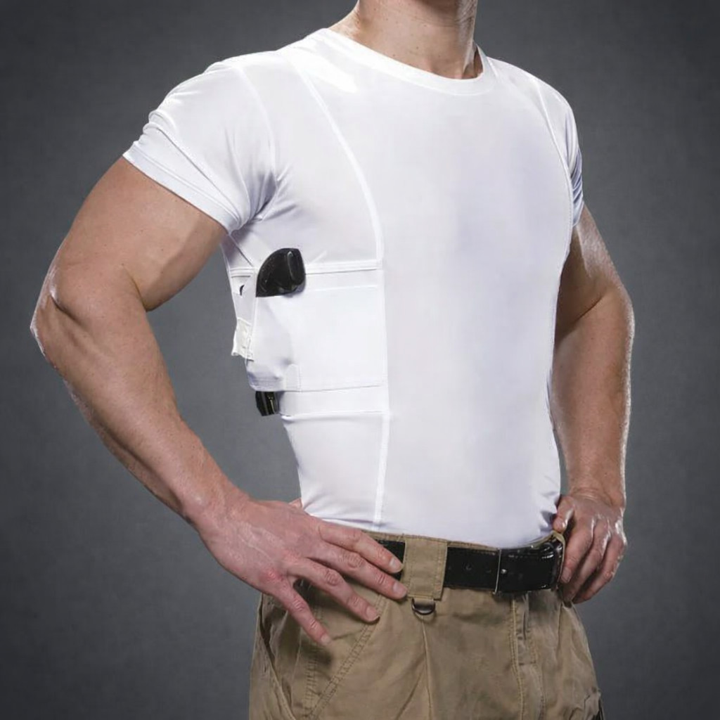 Men Tactical Concealed Carry Shirt Short Sleeve Hidden Holster Pockets