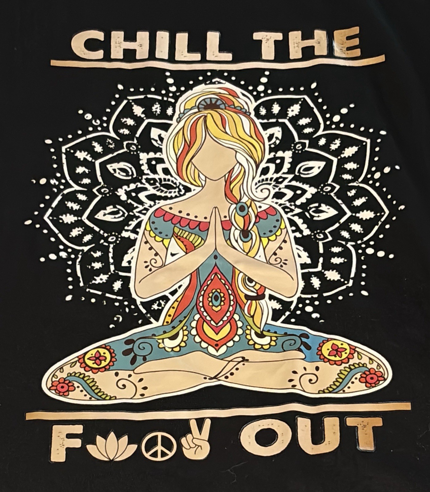 Chill The F Out Meditating Mandala Peace Sign Yoga Relax Small Graphic Tee Shirt