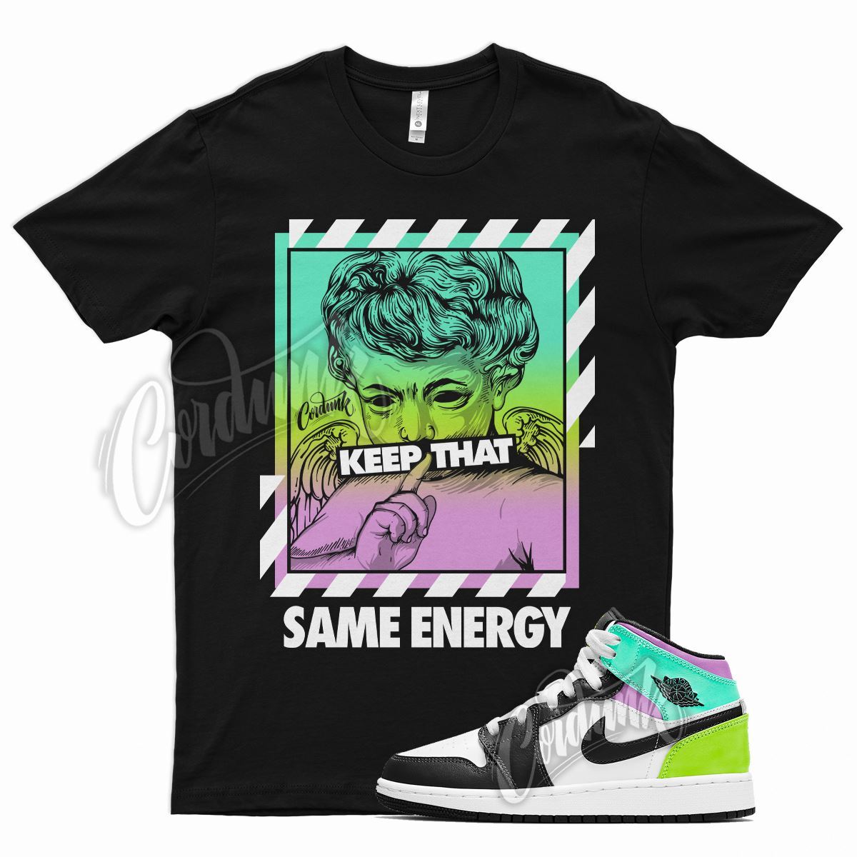 Black ENERGY T Shirt for Air J1 1 Mid Pastel Volt Green Glow Tropical Twist