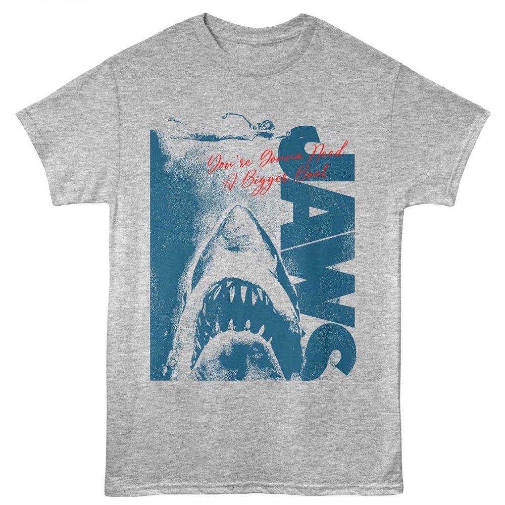 JAWS Movie T-Shirt NEED A BIGGER BOAT New Official Gray Heather in SM – 5XL