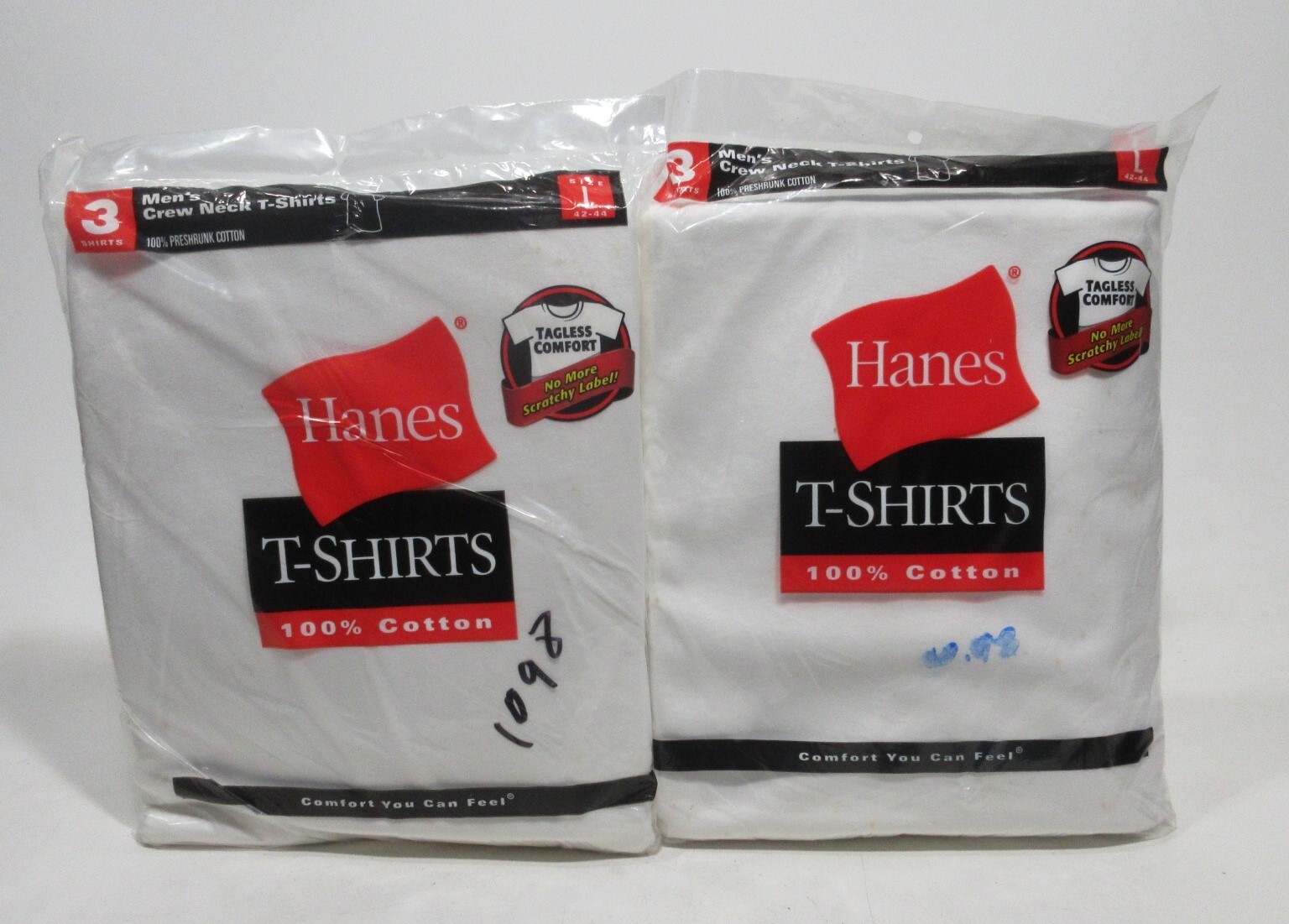 2 Packs Hanes Crew Neck T Shirt Undershirt Large White 3 Pack Tagless Cotton
