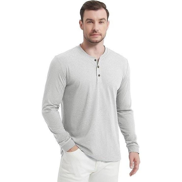 TacVAsen Mens Light Gray Long Sleeve Henley Pocket T Shirt Outdoor Sports Size M