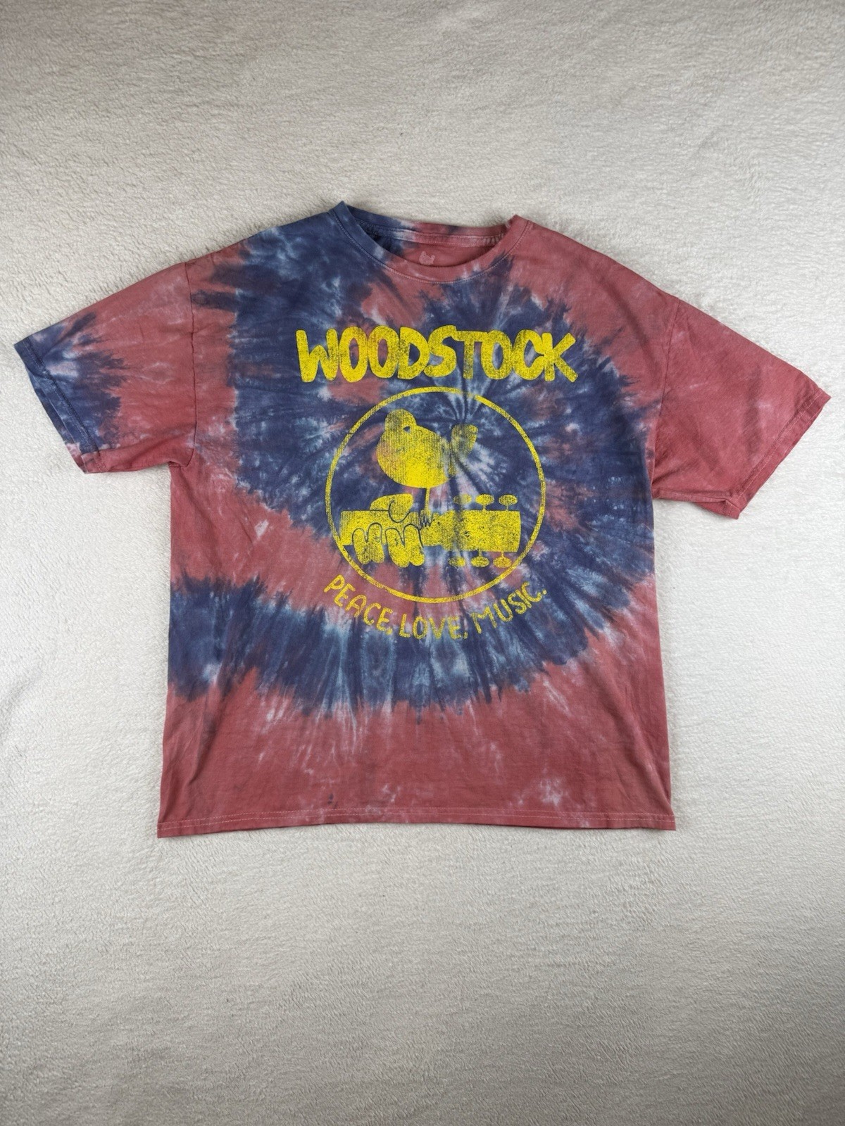 Woodstock Men’s Tie Dye Swirl Peace Love Music Festival Blue Festival T-Shirt XL
