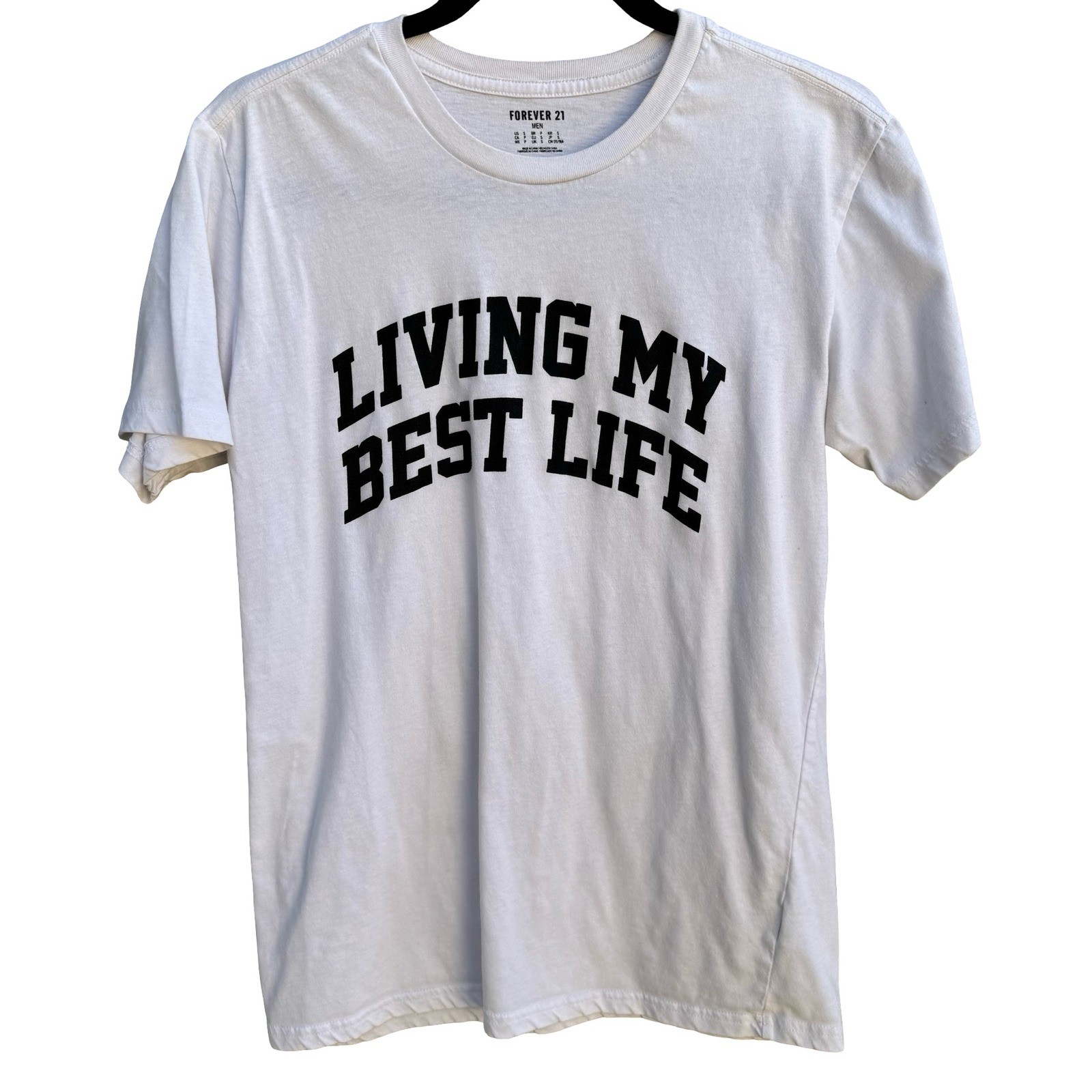 Forever 21 Living My Best Life Graphic Shirt Streetwear Collegiate White Mens S