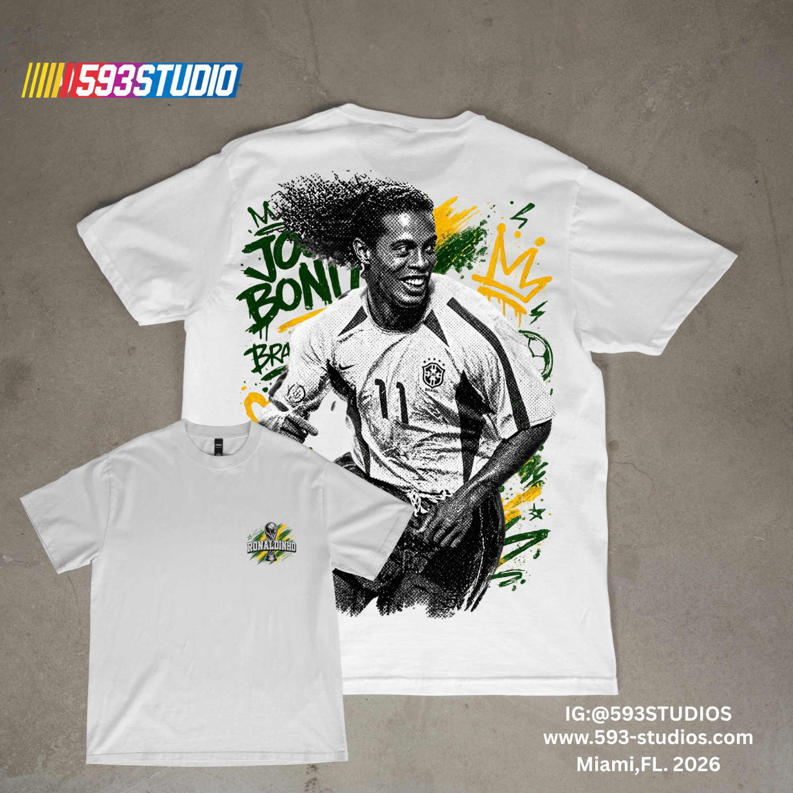 Ronaldinho Brazil Football Graphic T-Shirt Retro Soccer Legend Fan Tee