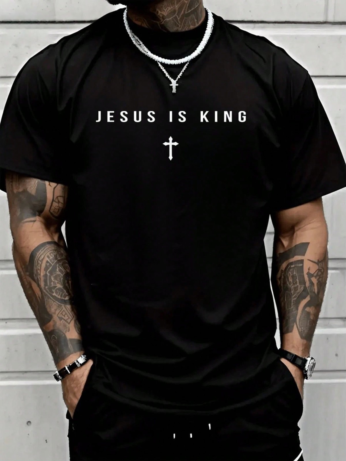 Men T-Shirt Jesus Is King Cross Christian Minimalist Religious Christ T-Shirt