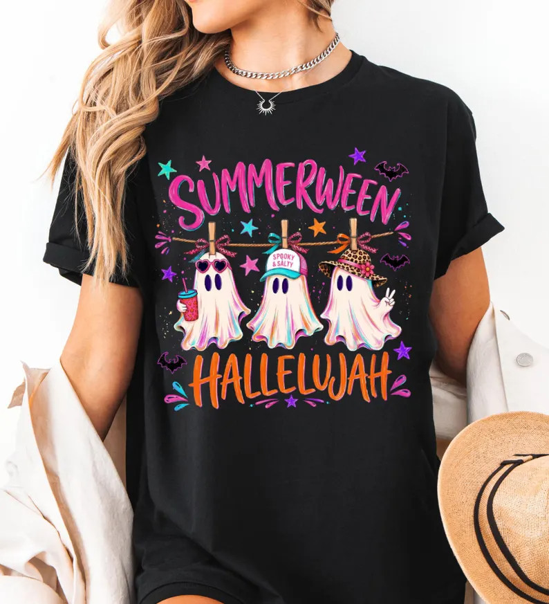 Coquette Ghost Summerween Shirt Funny Halloween Graphic Tee Beach Summer Top