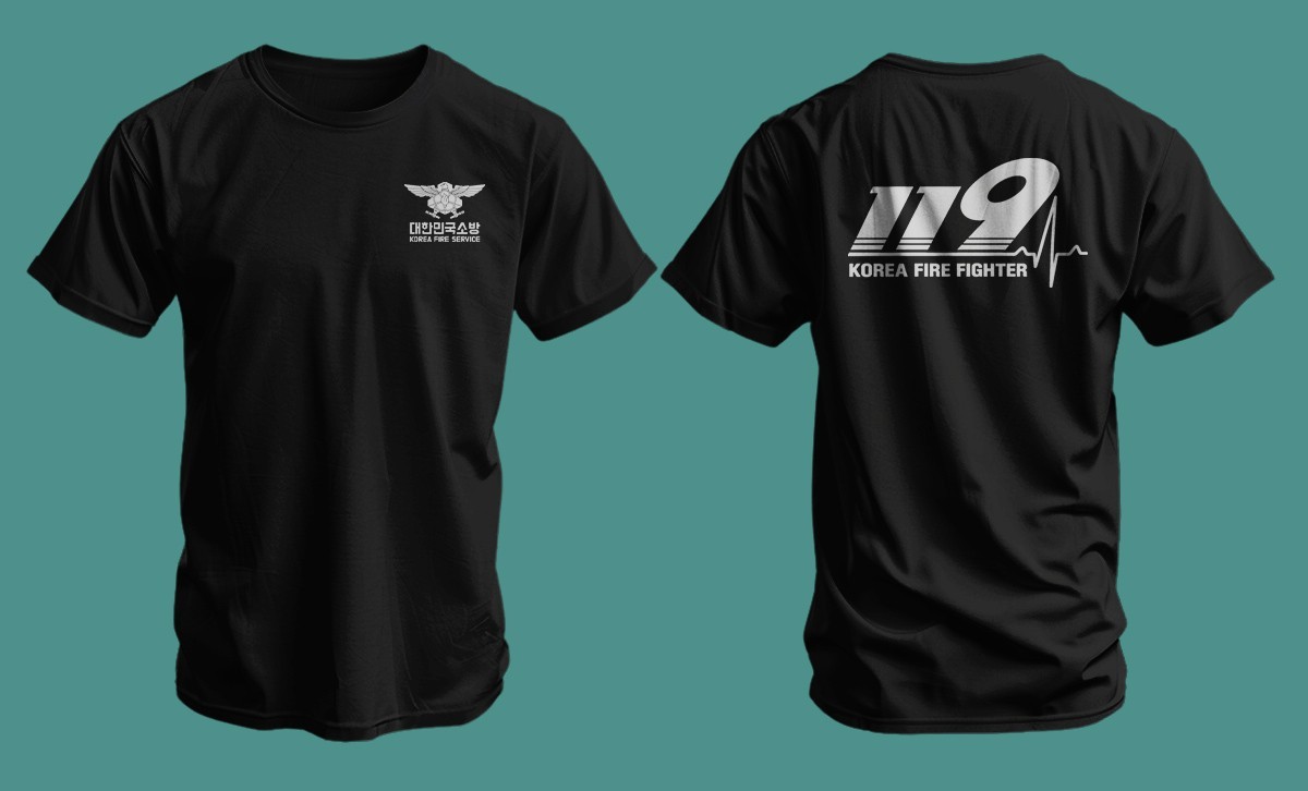 South Korea Fire Service T-Shirt 119 Korea Firefighter Black Graphic Tee Men