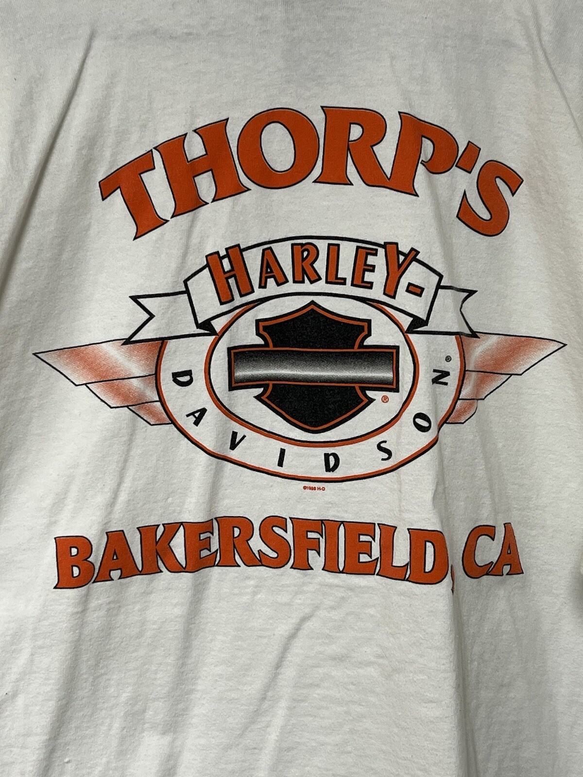 VTG 1998 Harley Davidson Eagle Face Eye Bakersfield, CA Sz XXL White T-Shirt See